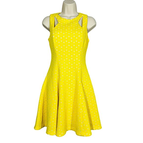 Tahari Fit & Flare Dress Golden Yellow Cutout Casual Spring Bright - 2P - Picture 1 of 6